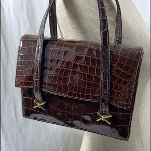 Lovely genuine vintage brown alligator handbag purse 1960s